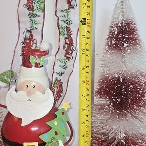 Christmas Decor Set – Metal Santa, Trees & Large Holiday Bow